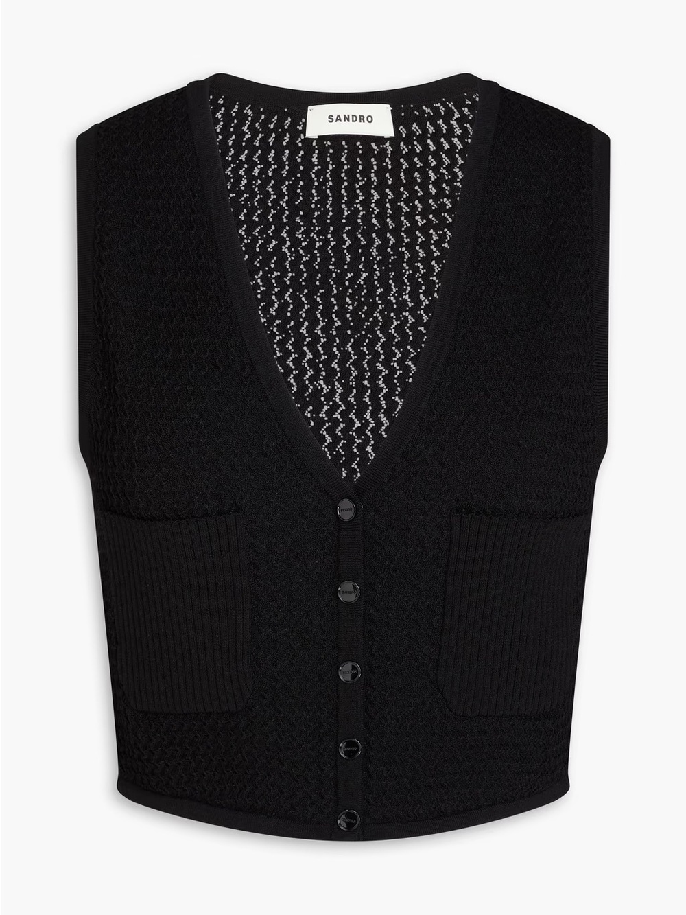 Sandro Black Textured Knit Button Vest